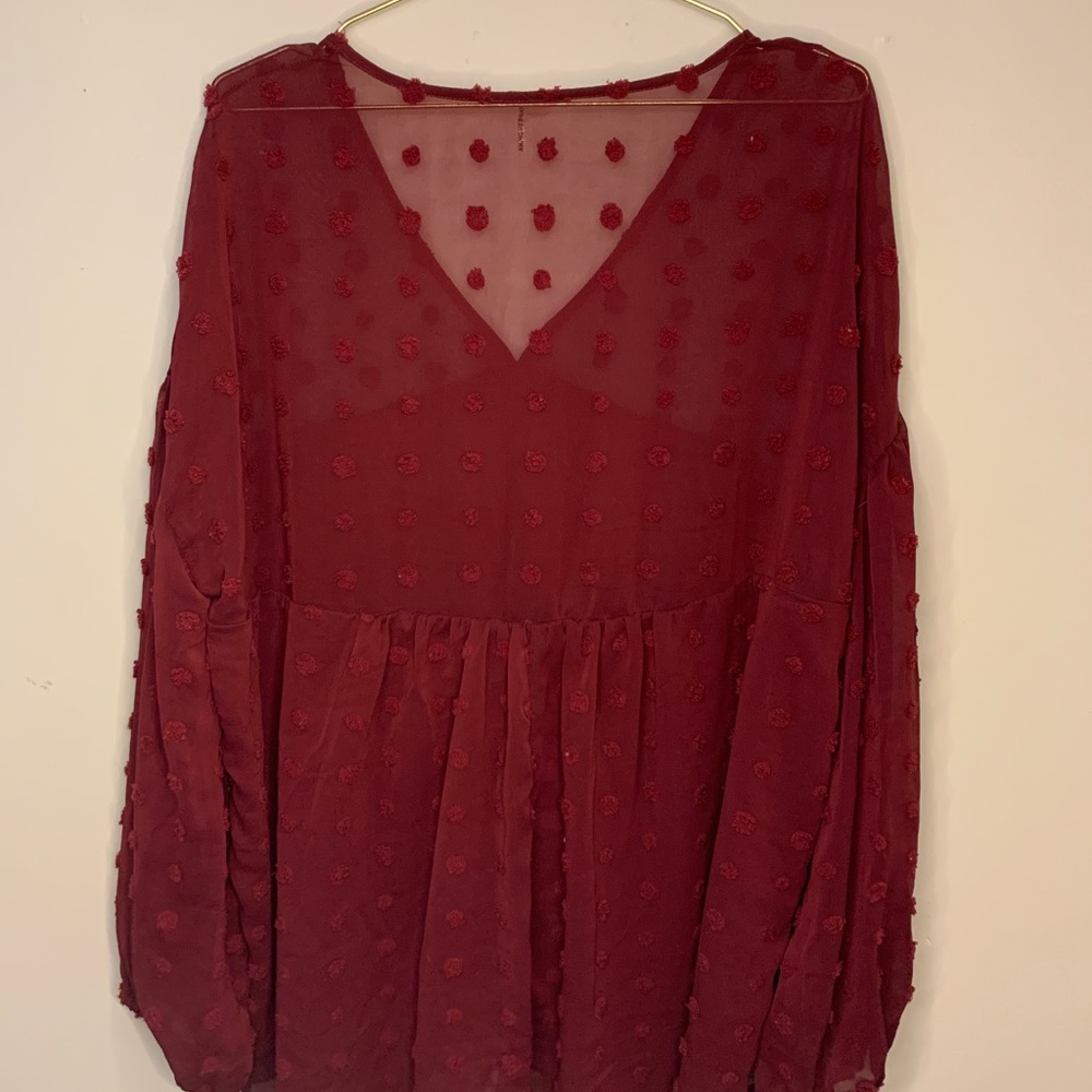 Deep Red Textured Entro Blouse - Picture 2 of 4